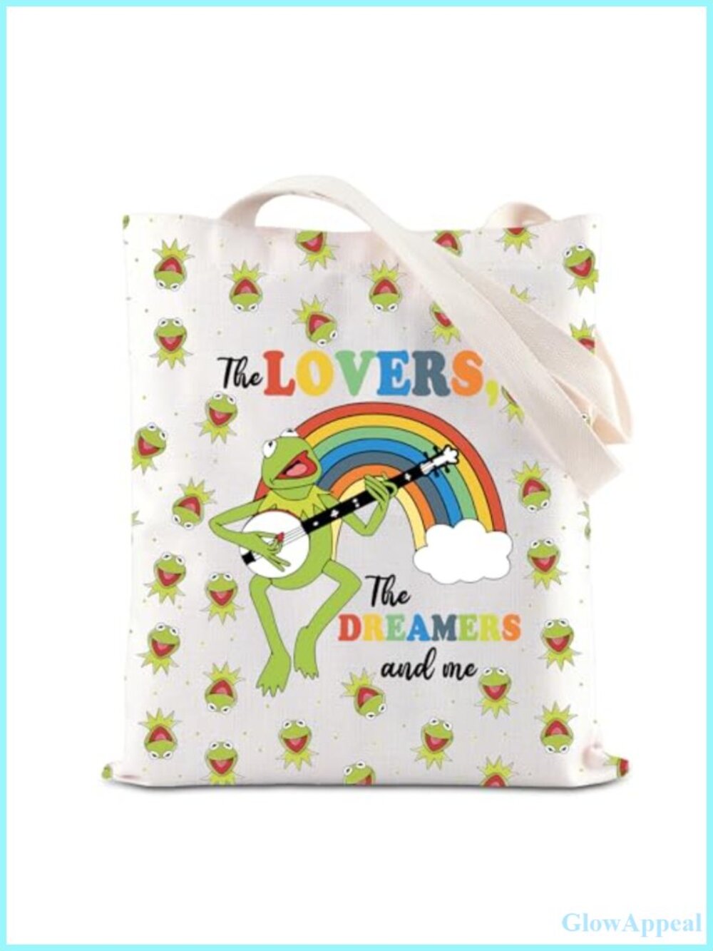 TGBJE Canvas Tote Bag Rainbow Frog Lovers Dreamers Reusable Shoulder Bag